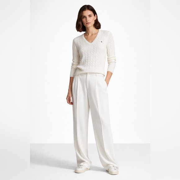 Polo Ralph Lauren Sweaters - Polo Ralph Lauren Cable Knit V Neck Sweater White Women’s Size L